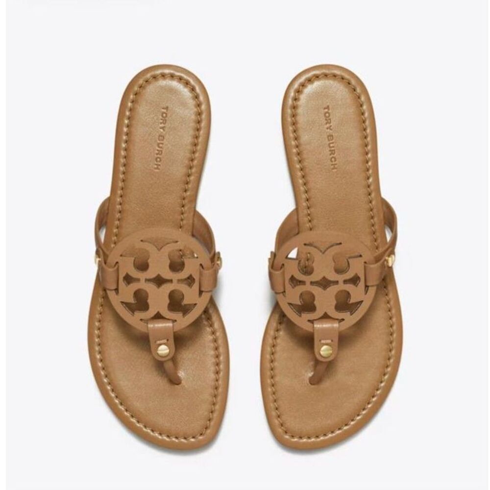 Tory Burch Tan Miller Logo Thong Sandals